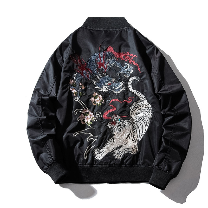 Japanese Harajuku Wind Dragon Tiger Embroidered Jacket Air Force MA-1 Bomber Jacket Men's Baseball Suit Jacket Women's Couple Clothing