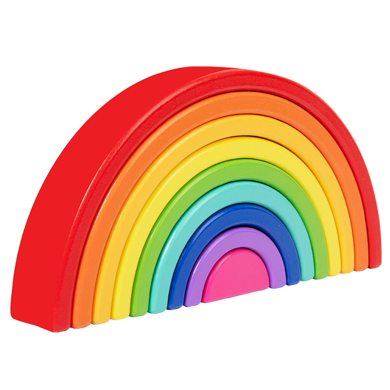 Rompecabezas de iluminación para niños de madera kindergarten color cognición educación temprana montaje de madera jengle bloques de construcción de arco iris al por mayor