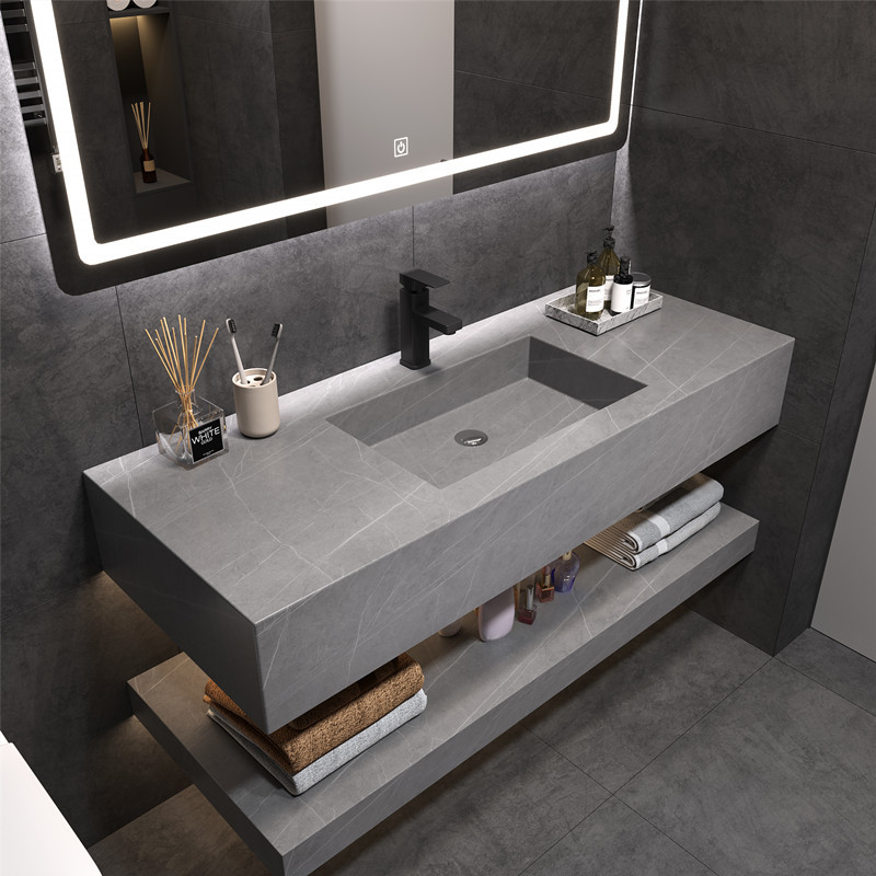 Luz de lujo Placa de roca integrada cuenca gabinete de baño combinación baño Baño lavabo mesa de lavado inteligente espejo gabinete