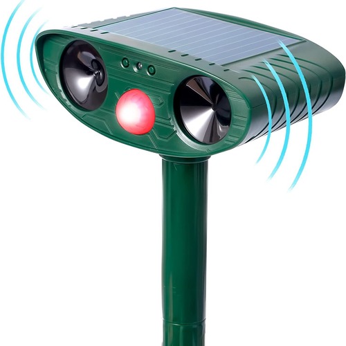 Multi-functional outdoor solar ultrasonic animal deterrent repeller for rats, birds, cats, and dogs