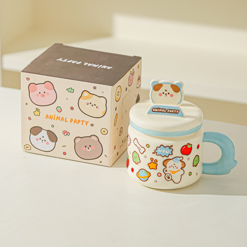 Linda caricatura linda mascota graffiti taza de animales oficina taza de agua de alto valor soporte para teléfono móvil taza de cerámica para estudiantes