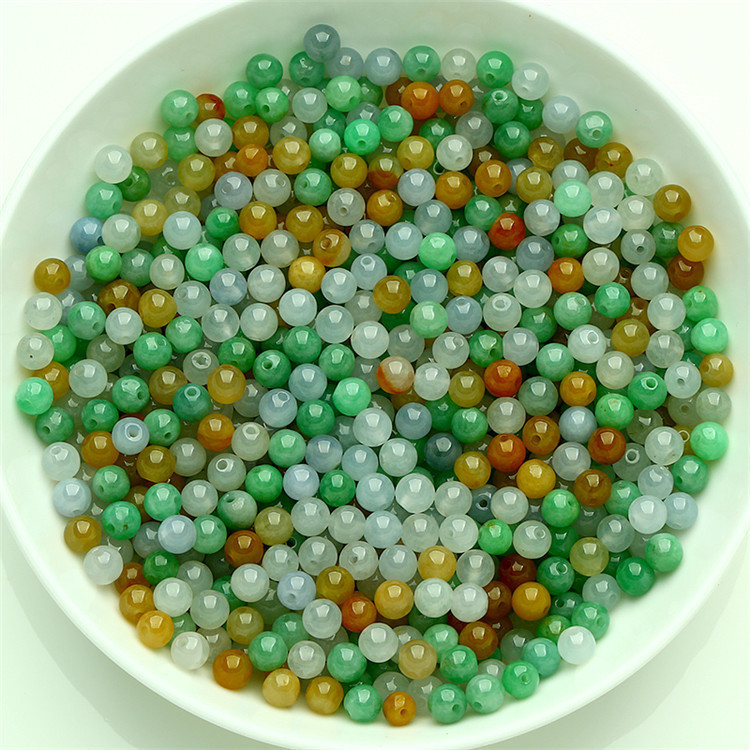 Stone jade wholesale Fu Lu Shou Yang green small round beads DIY bracelet necklace Jade natural ice Jade A goods three-color loose beads