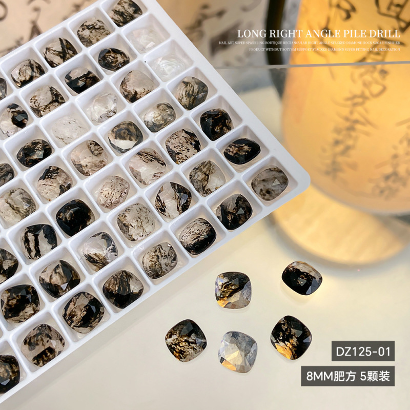 精品水墨晕染尖底钻肥方冰糖长方直角鸽子蛋复古秋冬新款美甲饰品|undefined