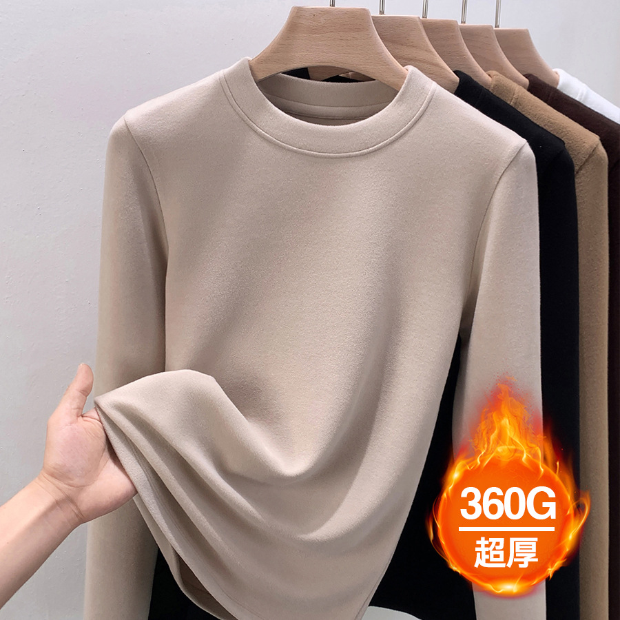 오트밀 컬러 라운드넥 [두꺼운 버전 업그레이드, 매우 따뜻한 벨벳]