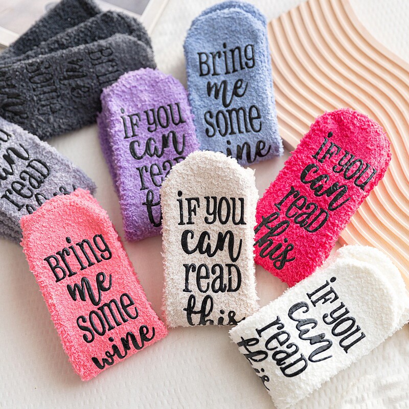 If you can read this cake socks cross-border e-commerce Europe and the United States foot letter socks coral velvet socks wholesale