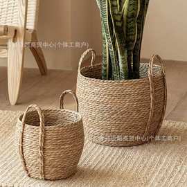 编织花盆植物收纳筐带把手室内盆景绿植花篮子脏衣收纳筐玩具筐