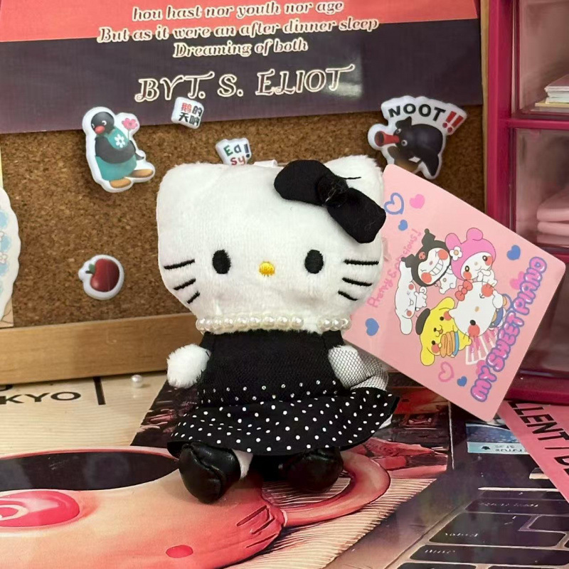 黑色草帽kitty帽宝宝挂件爱心扣公仔玩偶可爱赫本风挂饰钥匙扣|undefined