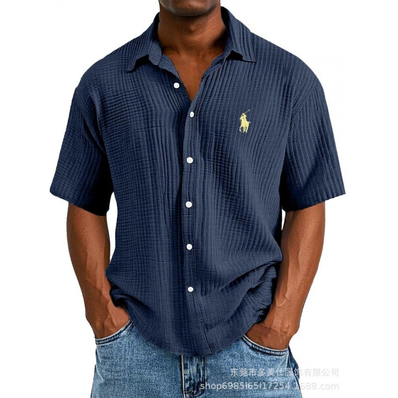 Tiktok2025 New European and American Cross-Border Digital Printed Vest Men's Loose Cotton Short-Sleeved Collared Shirt