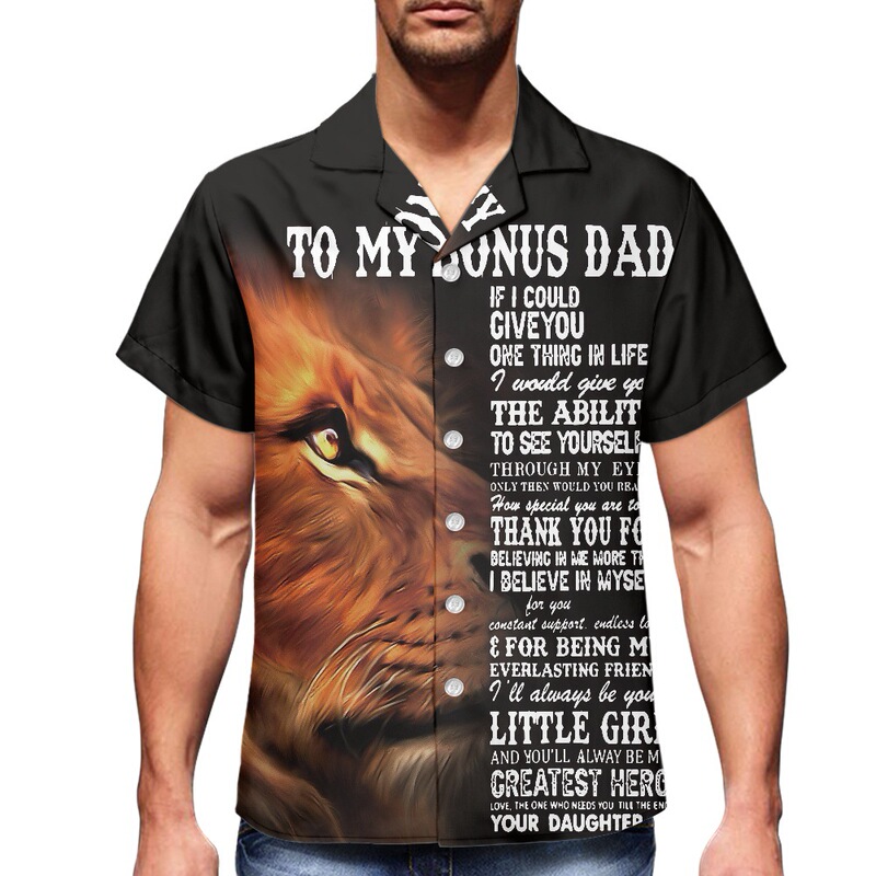 Men's Shirt International Station father's Day Theme Cardigan Button Short Sleeve T Lion Text Print Lapel father