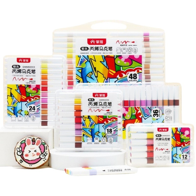 Acrylic Marker Pens with Square Barrels, Opaque, Single-Tip, Washable, Waterproof, Hand-Painted Markers, No Need to Press, Easy to Grip