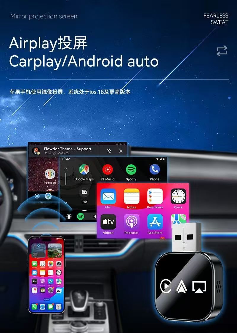 Overseas Four-In-One Wired to Wireless Carplay Android Apple Mirroring Android Screen Projection Smart Connectivity Box