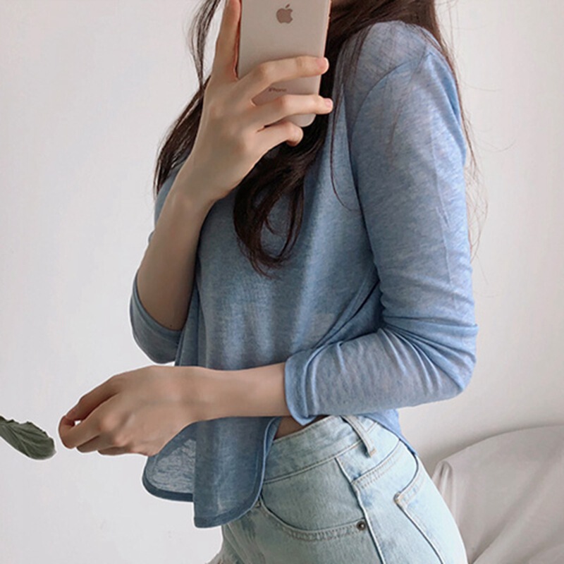 Same-Day Delivery Korean Authentic Anne Classic Good Fit Lightweight Slightly See-Through One-Line Collar Long-Sleeved T-Shirt for Women Tr058