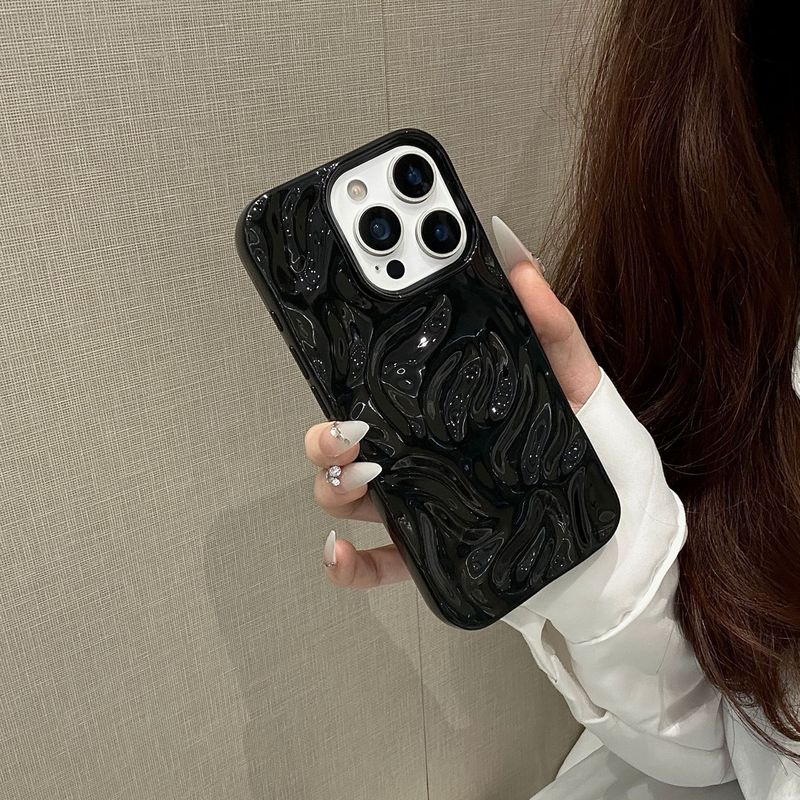 陨石纹适用iPhone16硅胶手机壳亮面折皱苹果15简约纯色14保护套13|undefined
