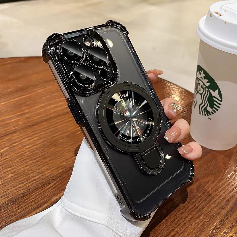 Suitable for Apple XR to 14Pro Ultimate Edition Transparent Electroplated high quality Magnetic Bracket Four Corner Drop-proof Mobile Phone Case
