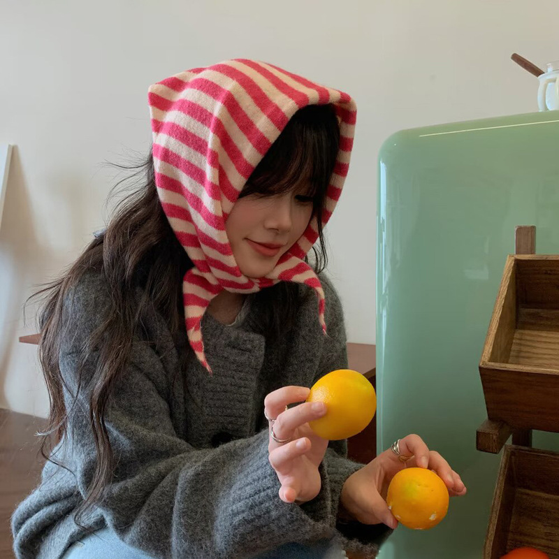 秋冬小三角巾条纹款针织围脖高级三角巾新款ins保暖韩国三角巾女|undefined