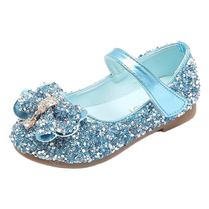 Zapatos para niños 2023 primavera y otoño nuevo lentejuelas arco zapatos de cristal coreano princesa plana casual niñas zapatos de cuero