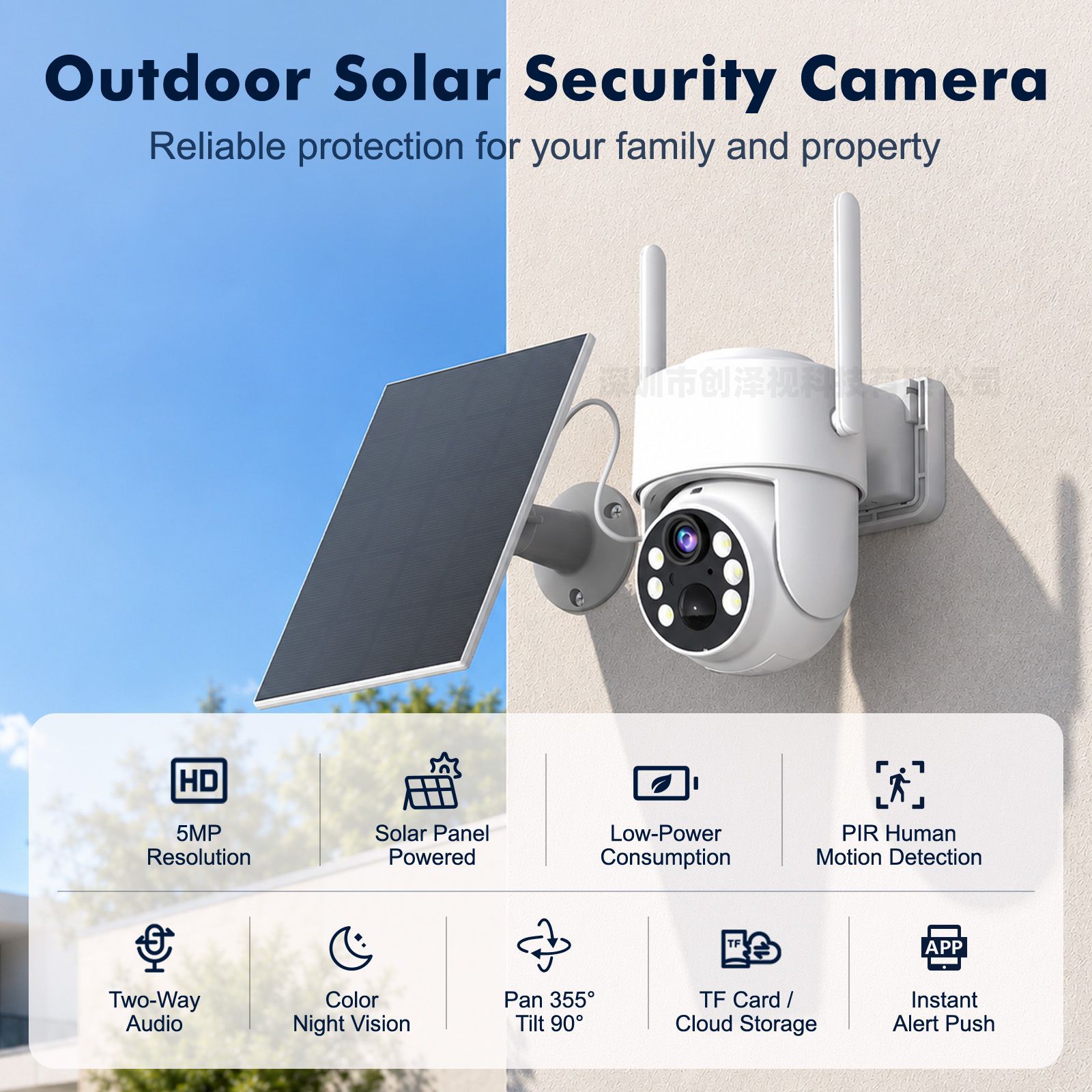 Cámara PTZ Solar Inalámbrica de ABS Impermeable con Detección PIR para Exteriores