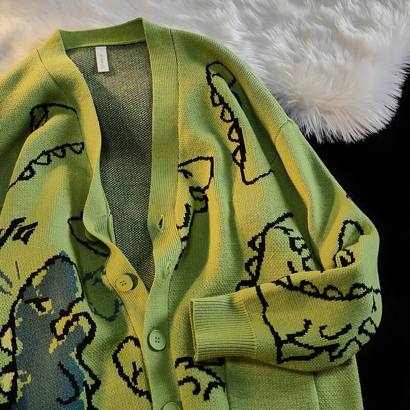 Autumn cartoon cardigan sweater men's fashion brand hip hop loose casual couple sweater V-neck sweater coat men