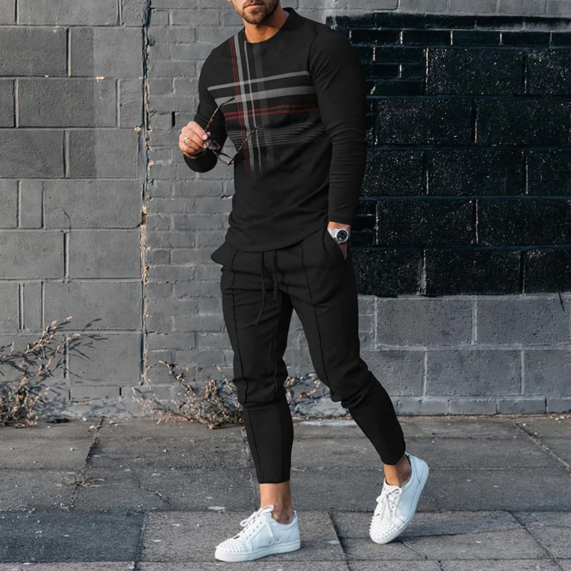 Herren Freizeit Anzug Langarm Oberteil Und Hose Sportset_voghion.com