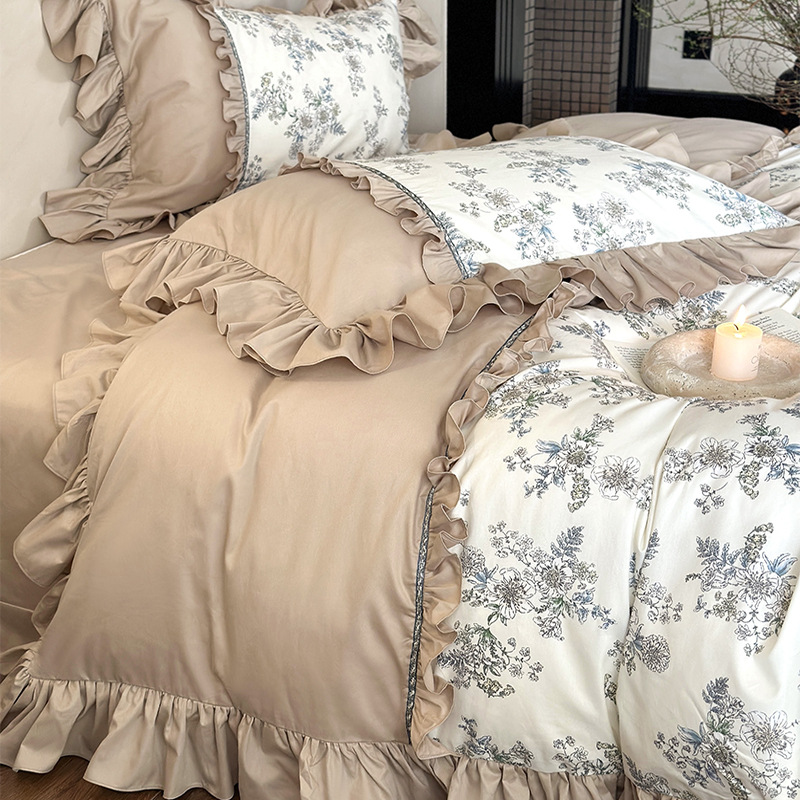 Conjunto de quatro peças de edredão em algodão boho francês_voghion.com