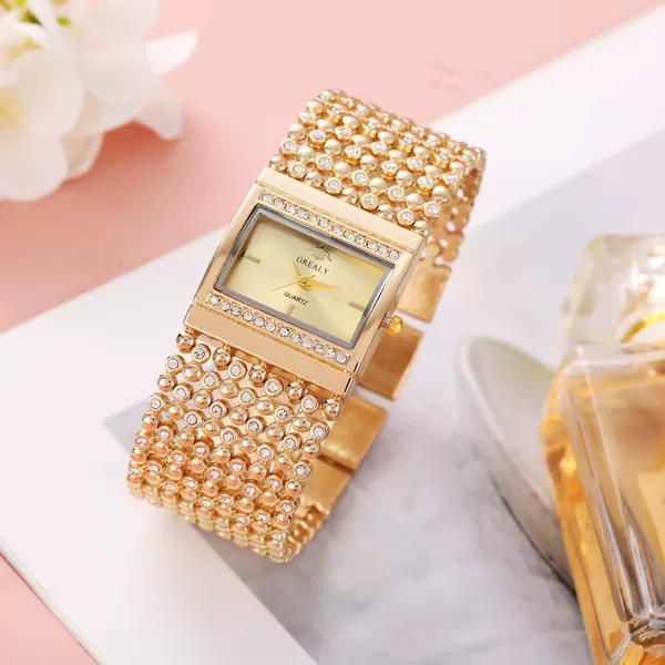 Korean Fashion Rhinestone Diamond-encrusted Women's Bracelet Watch High-end Quality Women's Wristwatch Bracelet Retro Table Temperament Women's