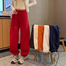 011901 【青岛牛货！26春款韩系拼接格子直筒阔腿裤】一件代发！