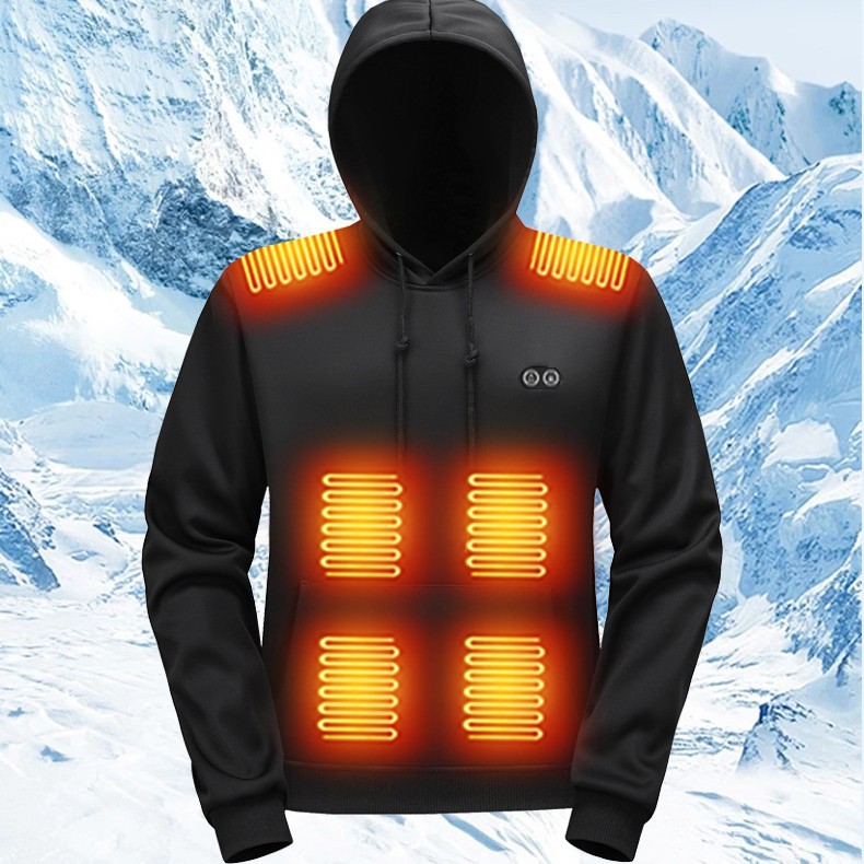 Cross-Border New Smart Dual-Control Seventeen-Zone Constant Temperature Heating Clothing Electric Heated Hooded Sweatshirt Casual Warm Jacket for Men and Women