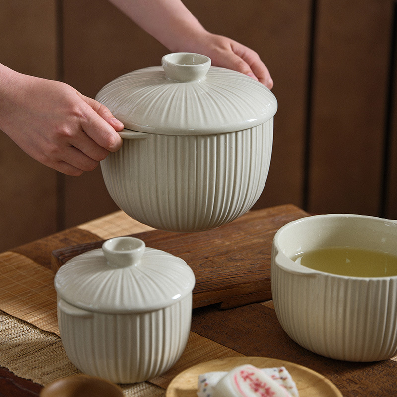 日式简约双耳陶瓷猪油罐带盖子耐高温家用陶瓷高颜值实用储物罐