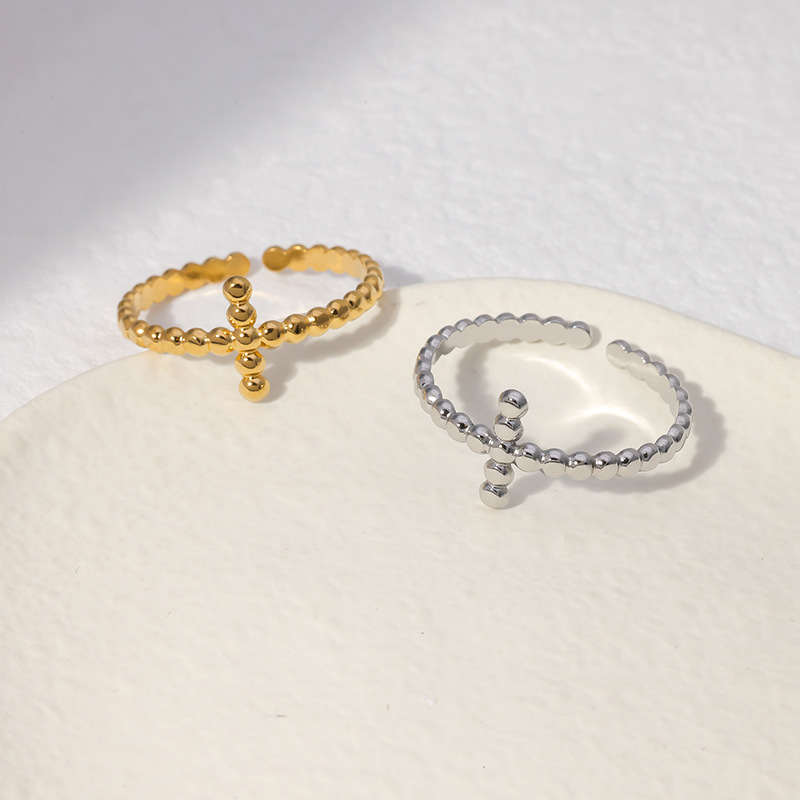 Retro Cross Solid Color Stainless Steel Open Ring 1 Piece