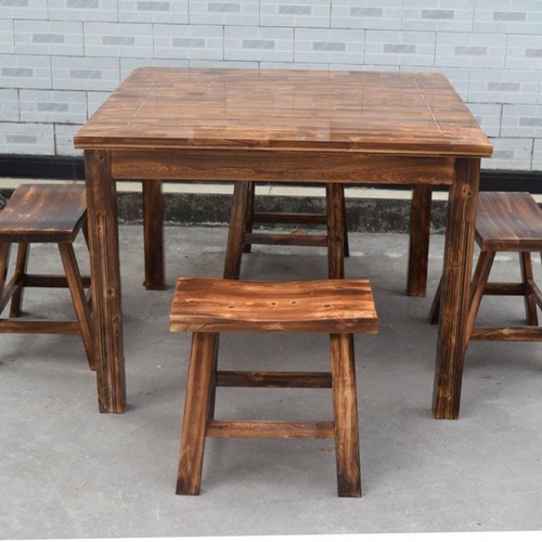jgz花八仙桌大排档餐桌中式仿古实木四方桌做旧色碳化小吃面馆