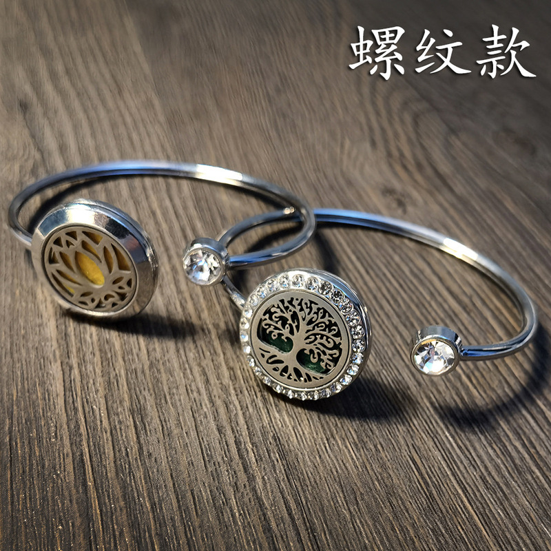 Aromatherapy Essential Oil Diffuser Bracelet Stainless Steel Alloy Life Tree Hollow and Diamond Perfume Box Bracelet Couple's Bracelet