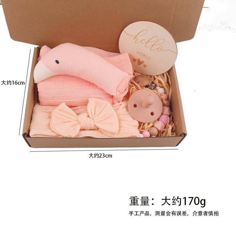 Baby algodón gaza toallas pacificantes marionetas cisne baby bow correa de cabello tetina cadena de cinco piezas caja