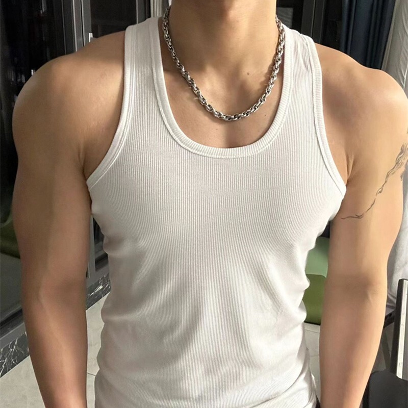 纯棉背心男运动健身紧身修身打底弹力无袖跨栏内穿夏季两根筋汗衫|undefined