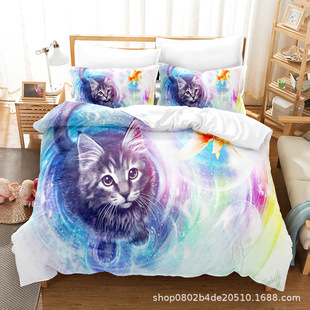 Cross-border home textile Cat series three-piece set to map Amazon digital printed bed sheets bed quilt kit