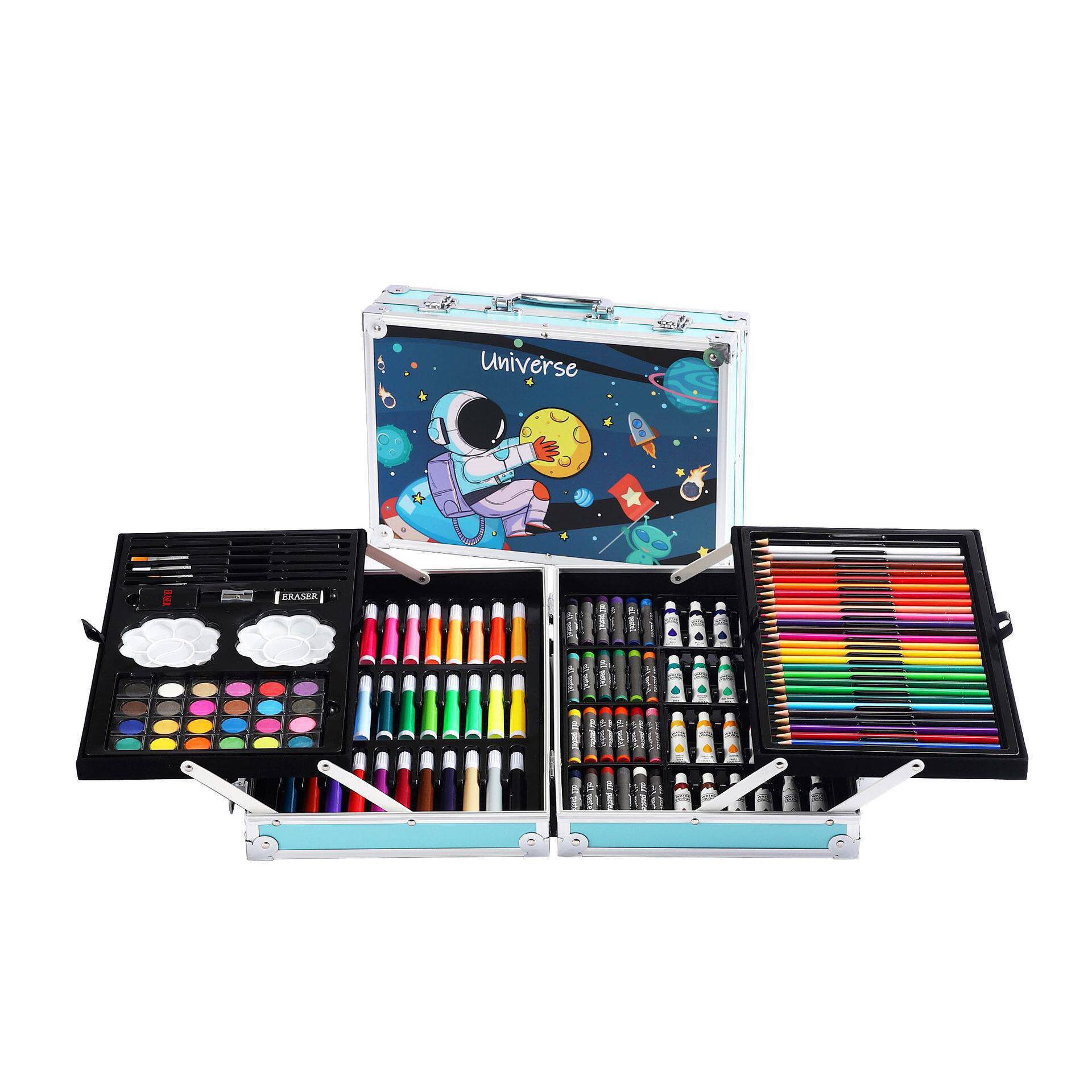 145 piezas de doble caja de aluminio pincel infantil conjunto de pintura acuarela lápiz de lápiz de colores suministros de arte pincel directo