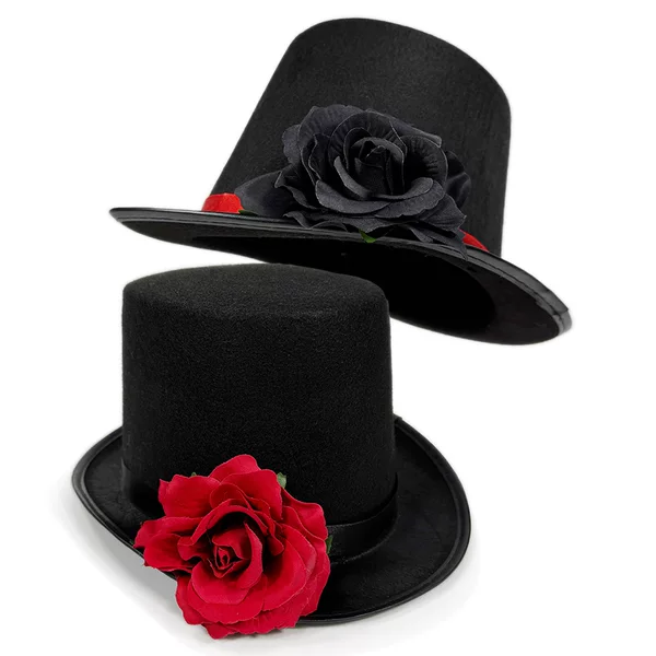 Halloween Party Red Rose Lincoln Hat Stage Performance Black Rose Top Hat Flower Magic Hat Gift
