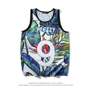 One Piece Custom American High Street European and American Vest Loose Printed Fashion Brand Waistcoat Sleeveless T-shirt Men's Sports Summer Mesh
