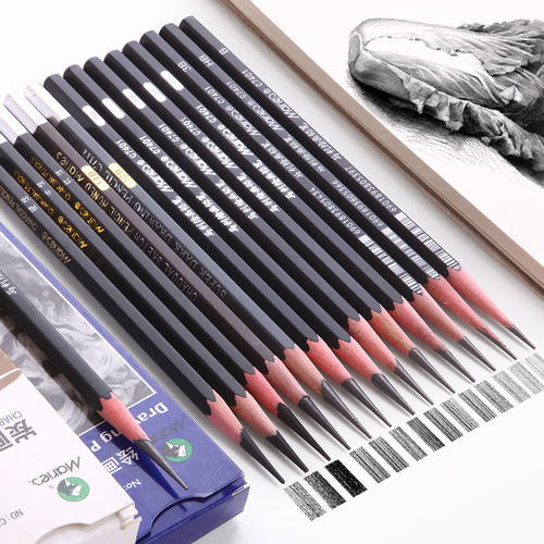 Marley Sketch Pencil Charcoal Wholesale 2B Full Set Whole Box Cross-Border Soft Charcoal Soft Medium Hard Craftsman Artist Drawing