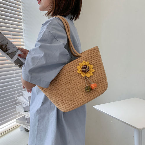 Straw bag woven bag cotton thread women's bag internet celebrity new sunflower ethnic style fairy simple casual handbag