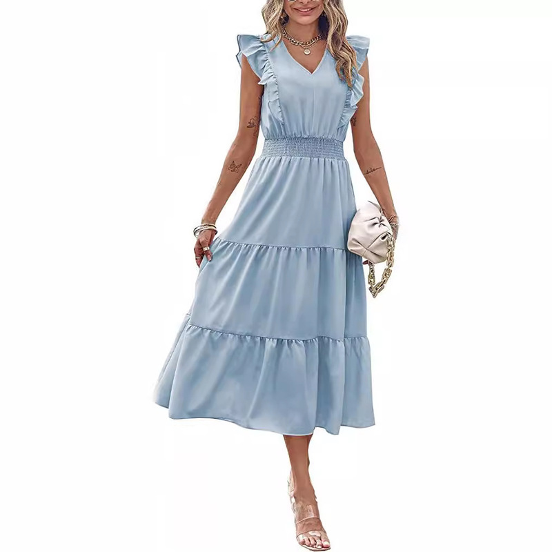 2026 European and American Foreign Trade Cross-Border Women's Clothing Amazon New Style Sleeveless V-Neck Waist Pleated Dress 2026 European and American Foreign Trade Cross-Border Women's Clothing Amazon New Style Sleeveless V-Neck Waist Pleated Dress