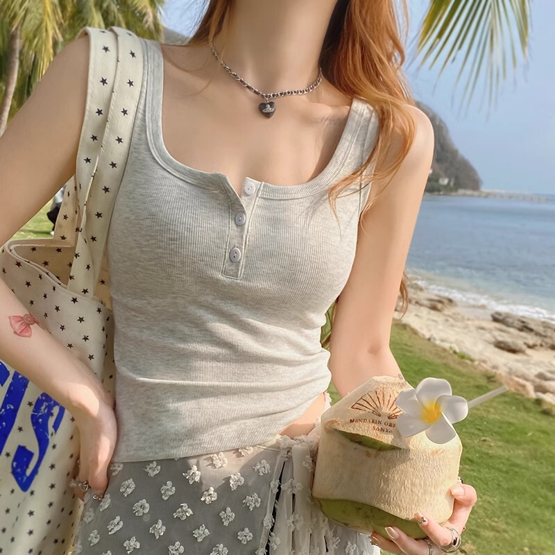 Official Image Special Price Sleeveless Camisole Women's 2025 Summer I-Shaped Button Trendy Outer Wear and Inner Wear All-In-One Top