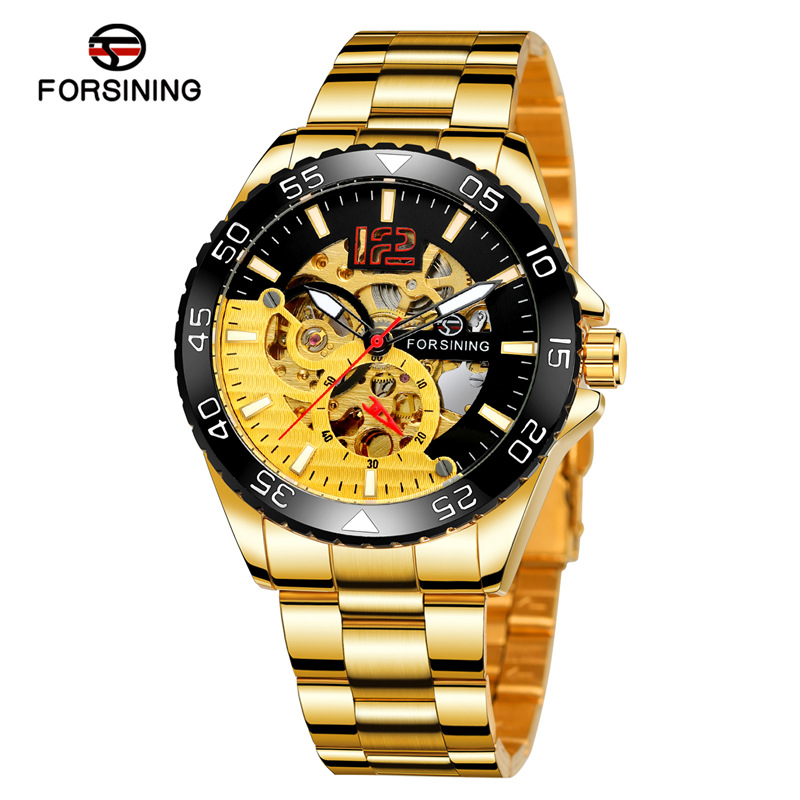 FORSINING8225 movimiento mecánico automático correa de acero puntero luminoso personalidad hueco fresco reloj los hombres