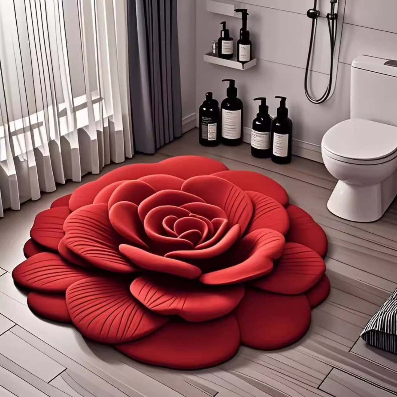 Grensoverschrijdende 3D visuele vloermat van kristalfluweel, antislipmat met bloemenpatroon voor badkamerdeur, groothandel in slaapkamertapijten_voghion.com