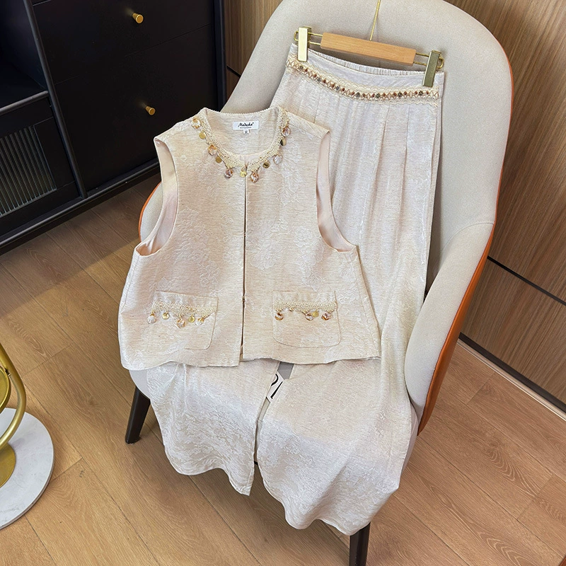 Фактический снимок нового летнего жилета в национальном стиле с бисером 2025 года, новый нежный костюм в китайском стиле