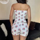 American Style Spice Girl Personalized Loveme Printed Strapless Vest with Collar and Loose Waist Lace-Up Shorts Casual suit