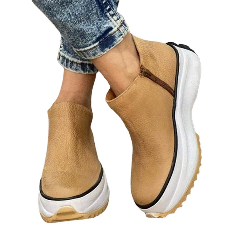 Осень 2021 Новые однотонные вискозные Туфли с круглым носком в наличии Повседневные однотонные Ботинки Martin на Плоском Каблуке с низкой толстой подошвой