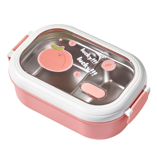 New product, small fresh stainless steel lunch box with fruit print, student lunch box, office worker lunch box, can be filled with water and heated