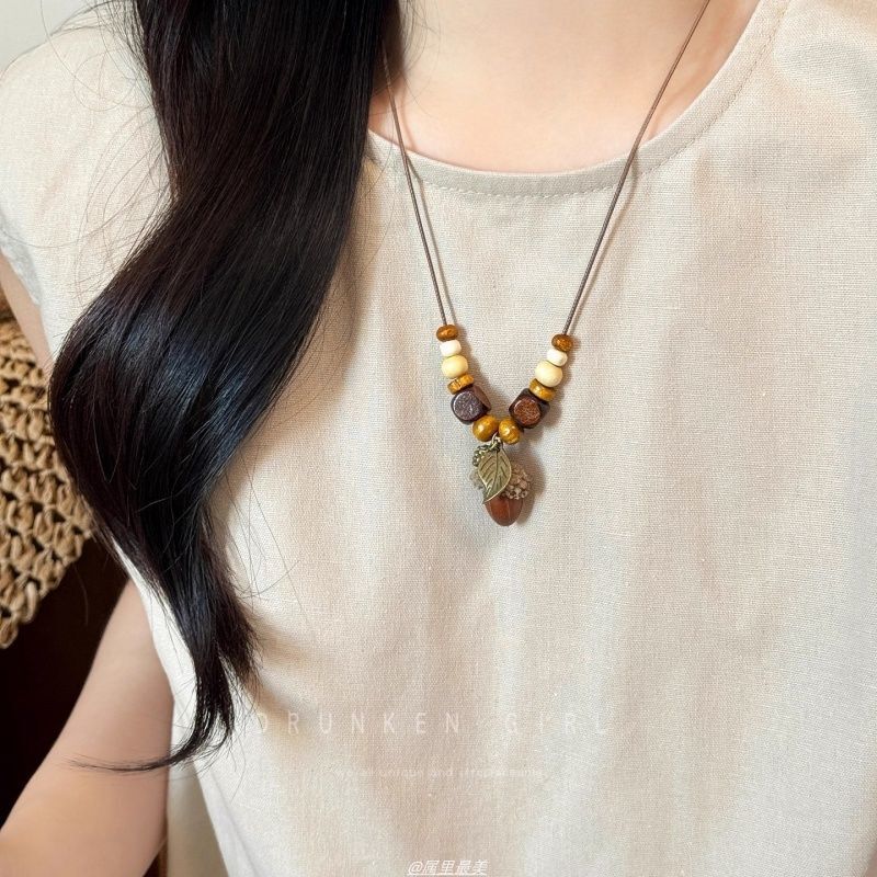 复古橡果花朵串珠项链女新中式国风长款毛衣链小众设计感新款配饰|undefined
