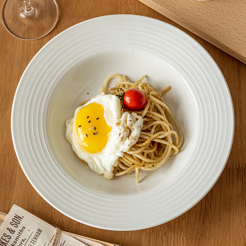 Sombrero de paja de cerámica de rosca simple, plato grande, plato de pasta, plato de verduras para el hogar, plato de ensalada, plato práctico, vajilla al por mayor