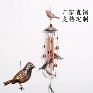 Vintage Metal Tube Music Wind Bell Hanging Decoration Lucky Bird Bell Pendant Garden Courtyard Home Wall Hanging Decoration Gift